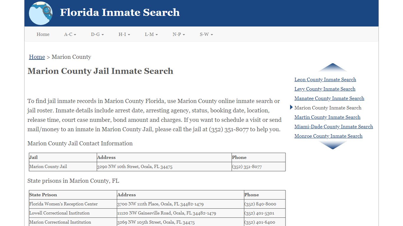 Marion County FL Jail Inmate Search