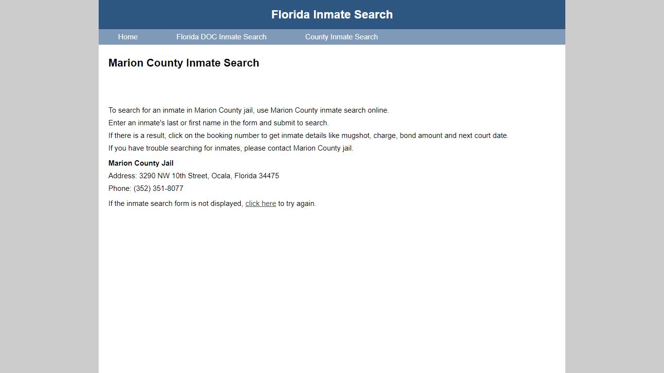 Marion County Jail Inmate Search